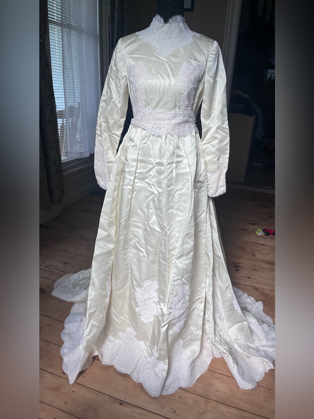 Ivory Lace Accent Satin Wedding Gown